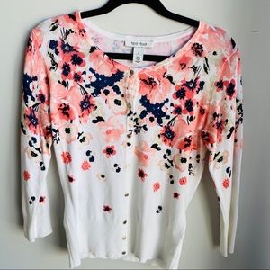 White House Black Market, white floral cardigan